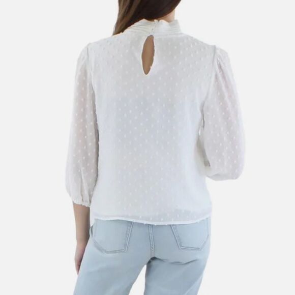 Riley & Rae Swiss Dot Neck Tie Blouse White Size Medium - Picture 2 of 11